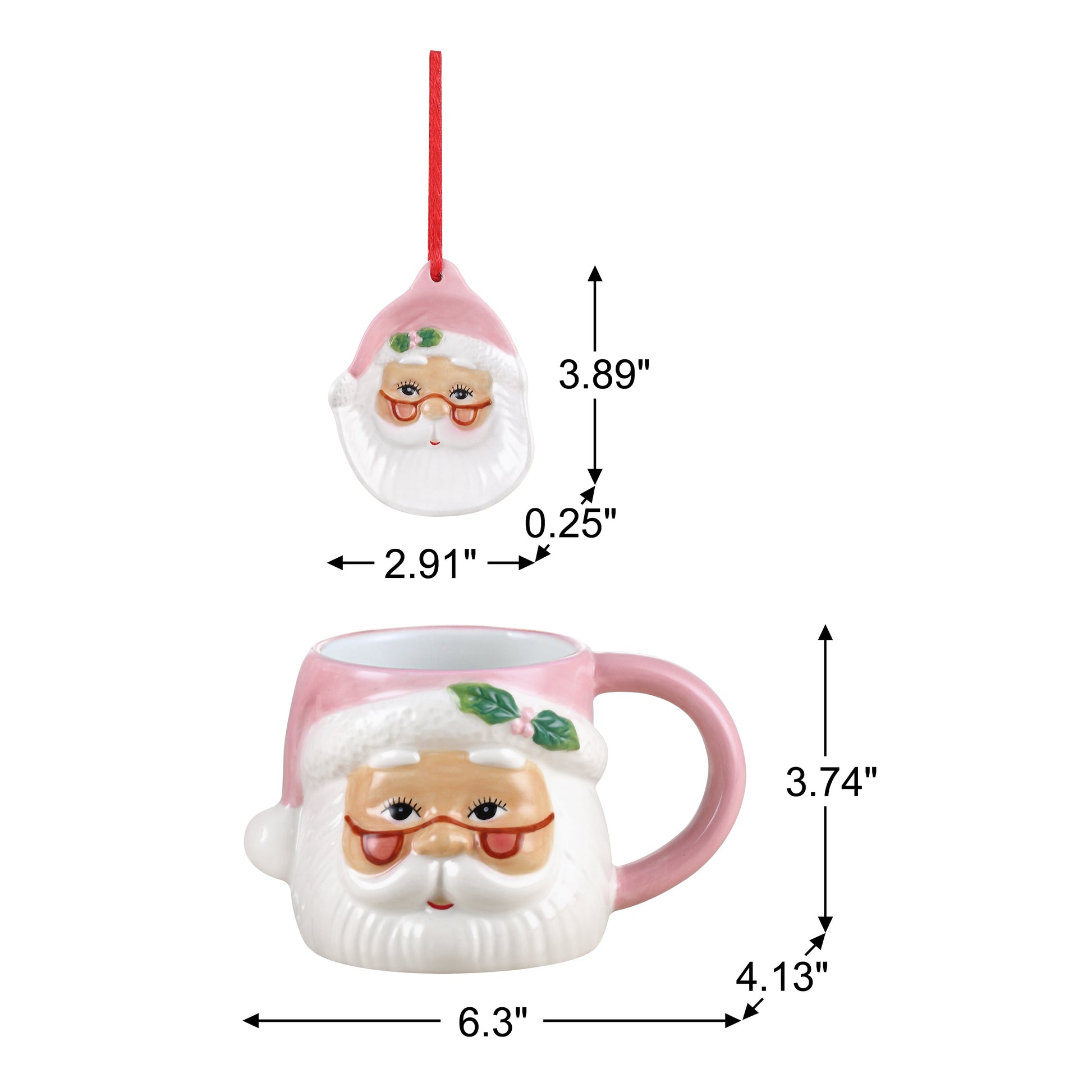 16 oz. Ceramic Santa Mug and Ornament Set - Pink - Mr. Christmas