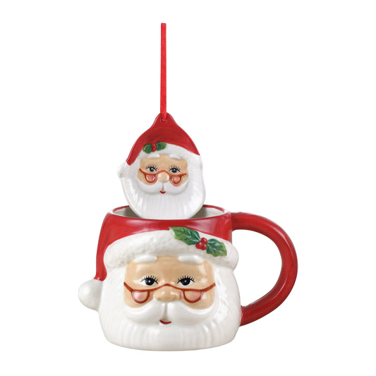 16 oz. Ceramic Santa Mug and Ornament Set - Red - Mr. Christmas