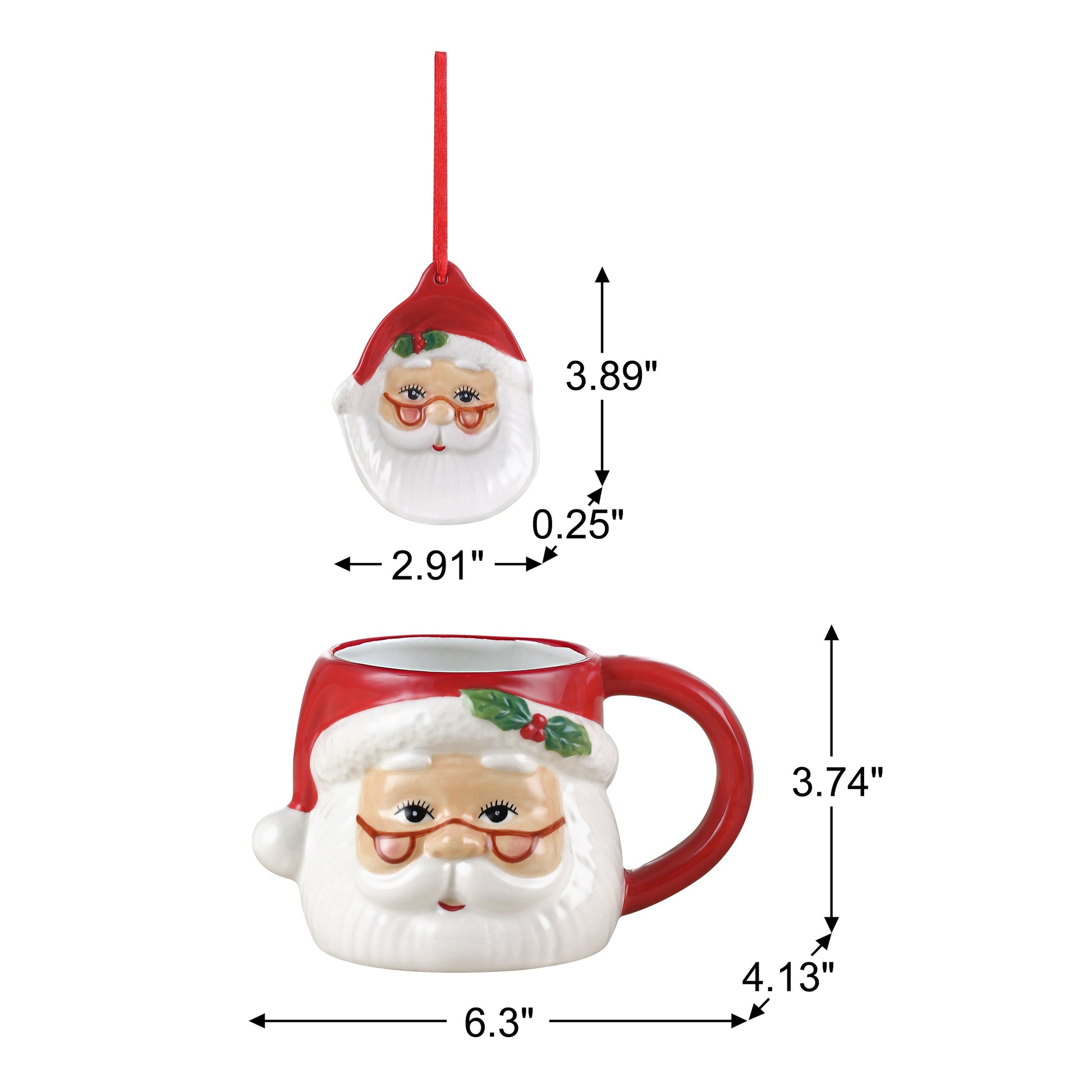 16 oz. Ceramic Santa Mug and Ornament Set - Red - Mr. Christmas