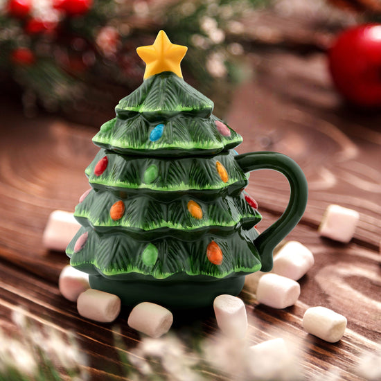 16 oz. Nostalgic Ceramic Tree Lidded Mug - Green - Mr. Christmas