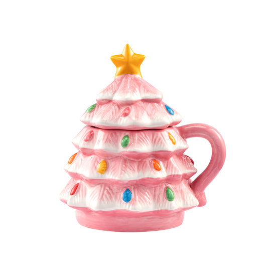 16 oz. Nostalgic Ceramic Tree Lidded Mug - Pink - Mr. Christmas