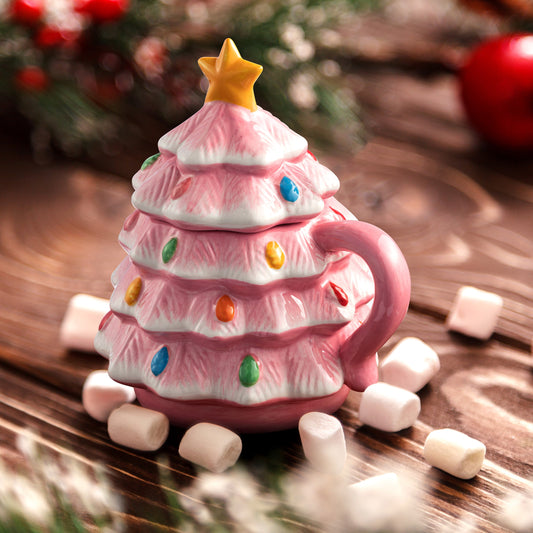 16 oz. Nostalgic Ceramic Tree Lidded Mug - Pink - Mr. Christmas