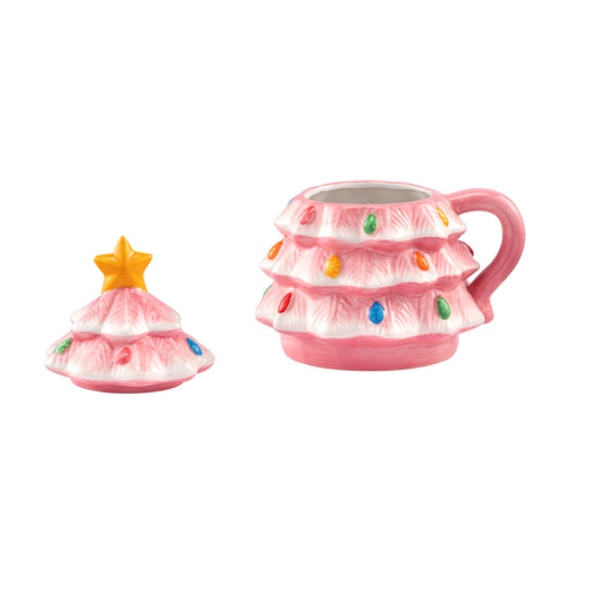 16 oz. Nostalgic Ceramic Tree Lidded Mug - Pink - Mr. Christmas