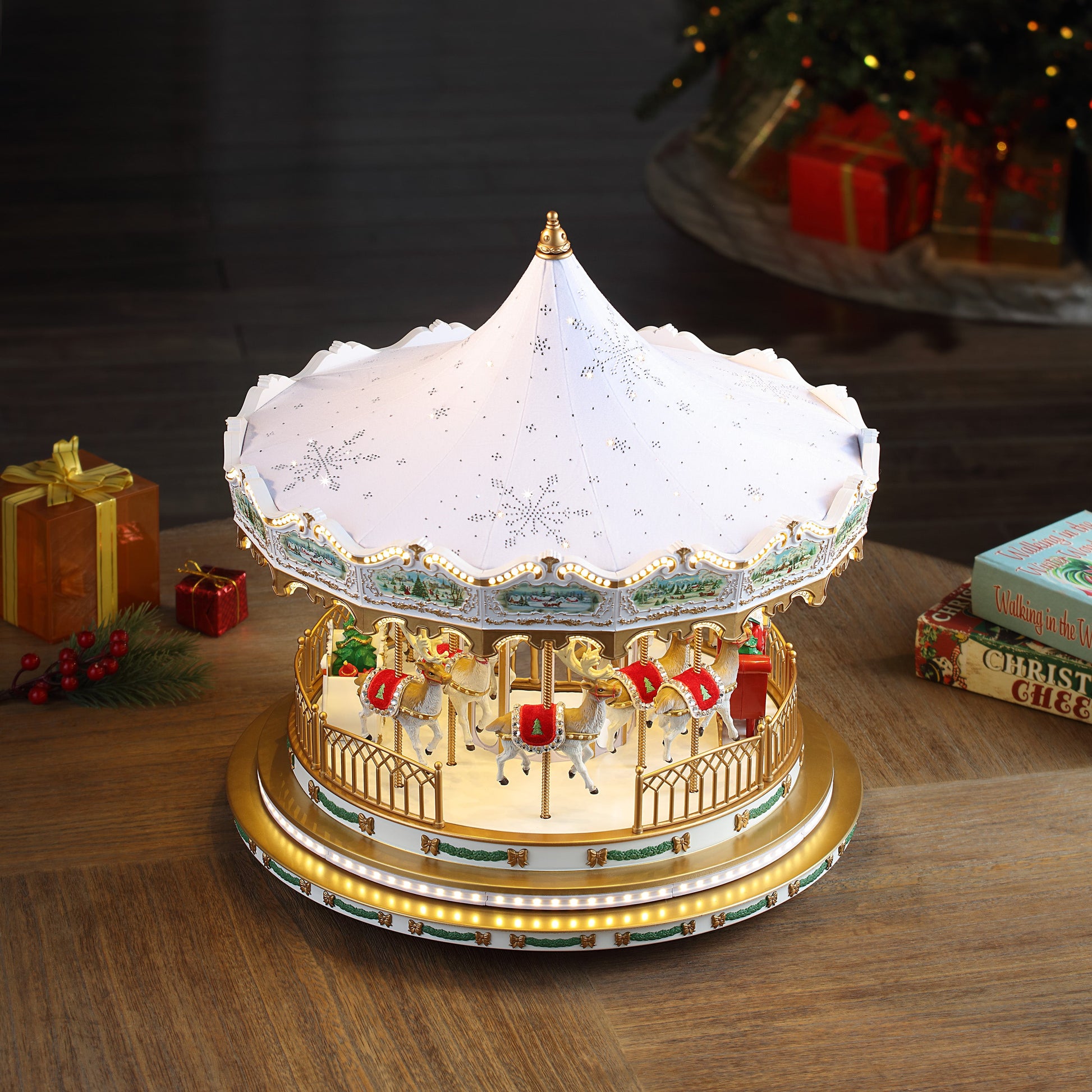 17 in. Animated Deluxe Crystal Carousel - White - Mr. Christmas