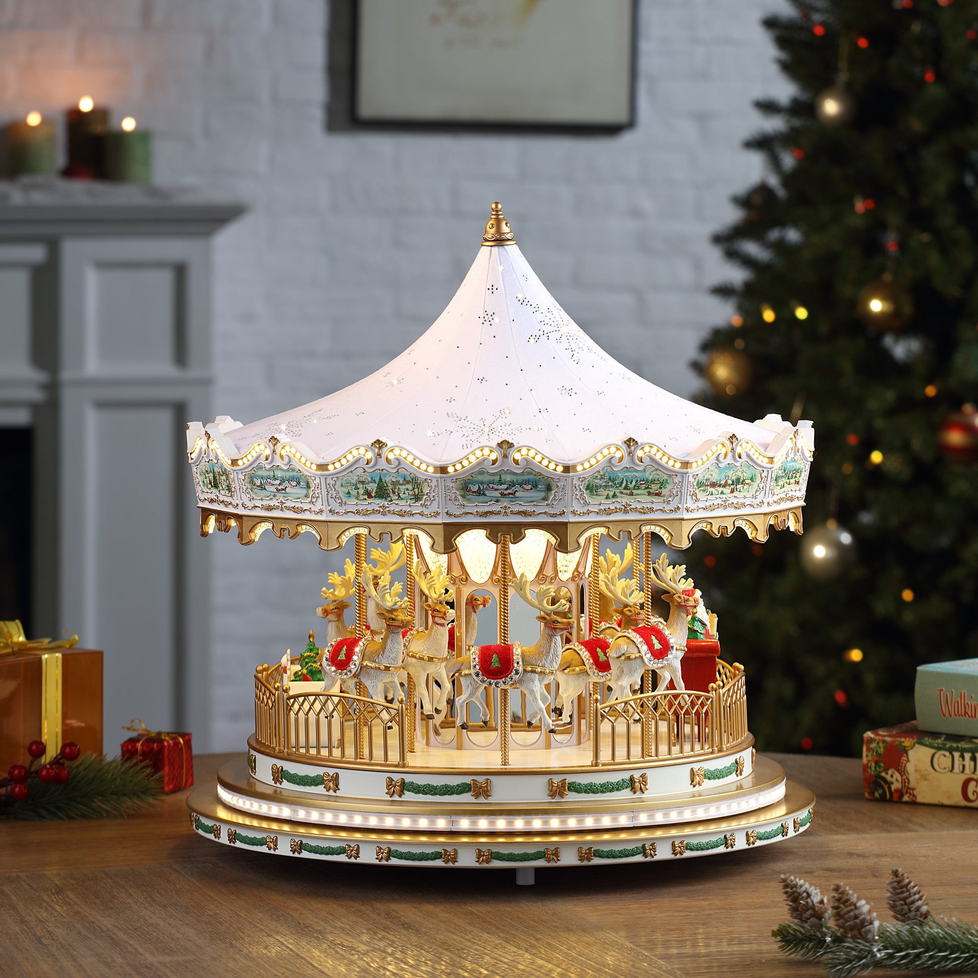 17 in. Animated Deluxe Crystal Carousel - White - Mr. Christmas