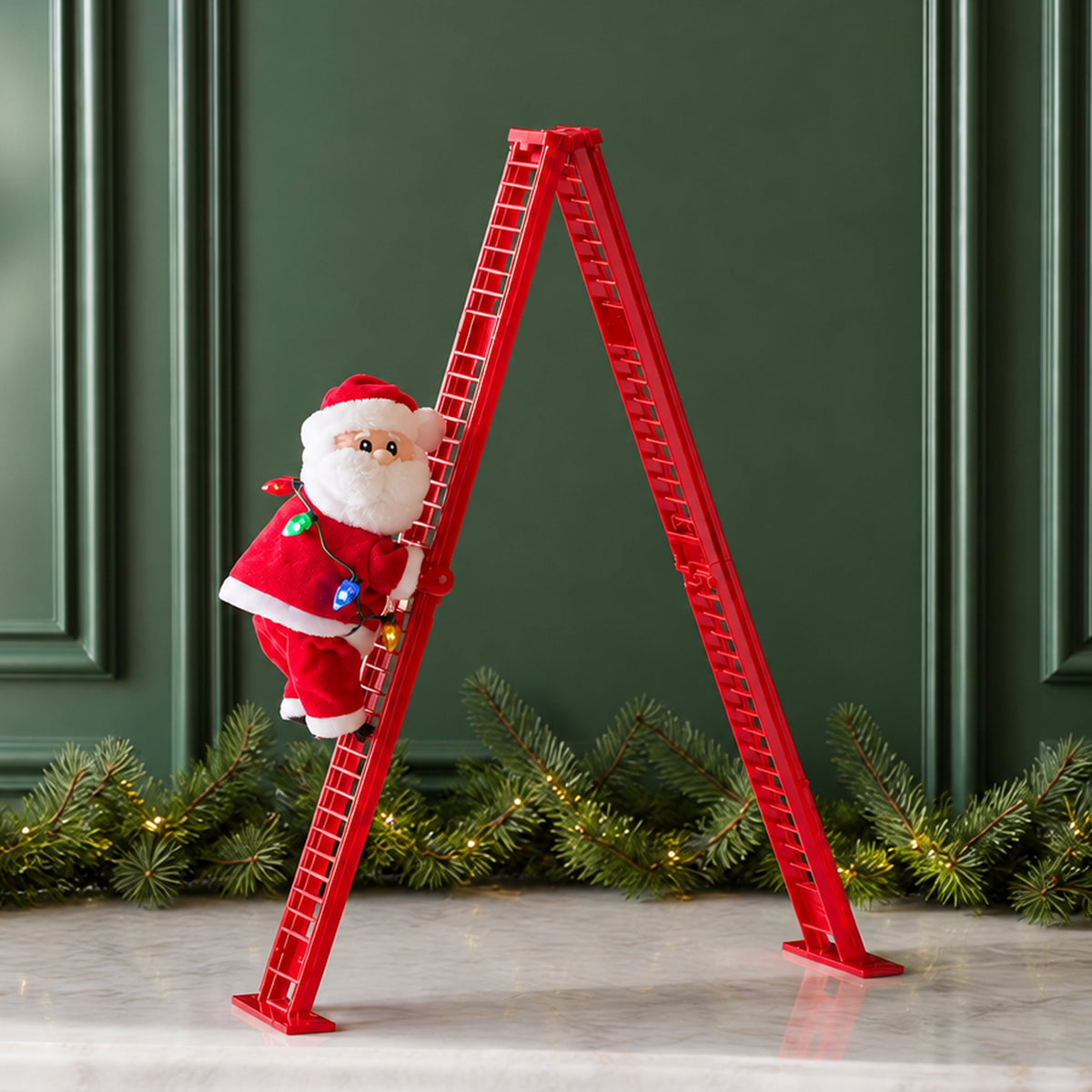 17 in. Animated Ladder Climbing White Santa - Mr. Christmas
