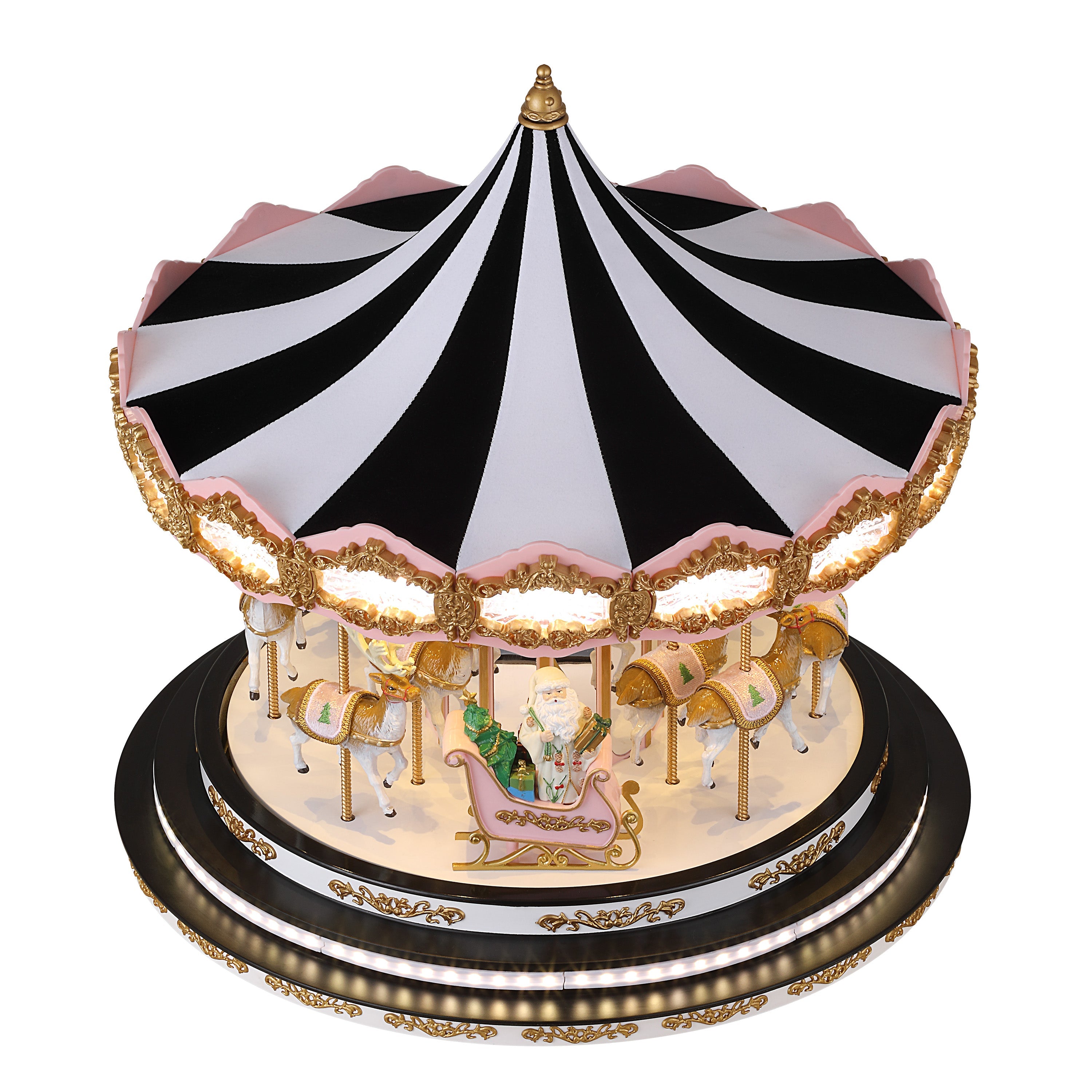 17 in. Regal Christmas Carousel - Black & Pink - Mr. Christmas
