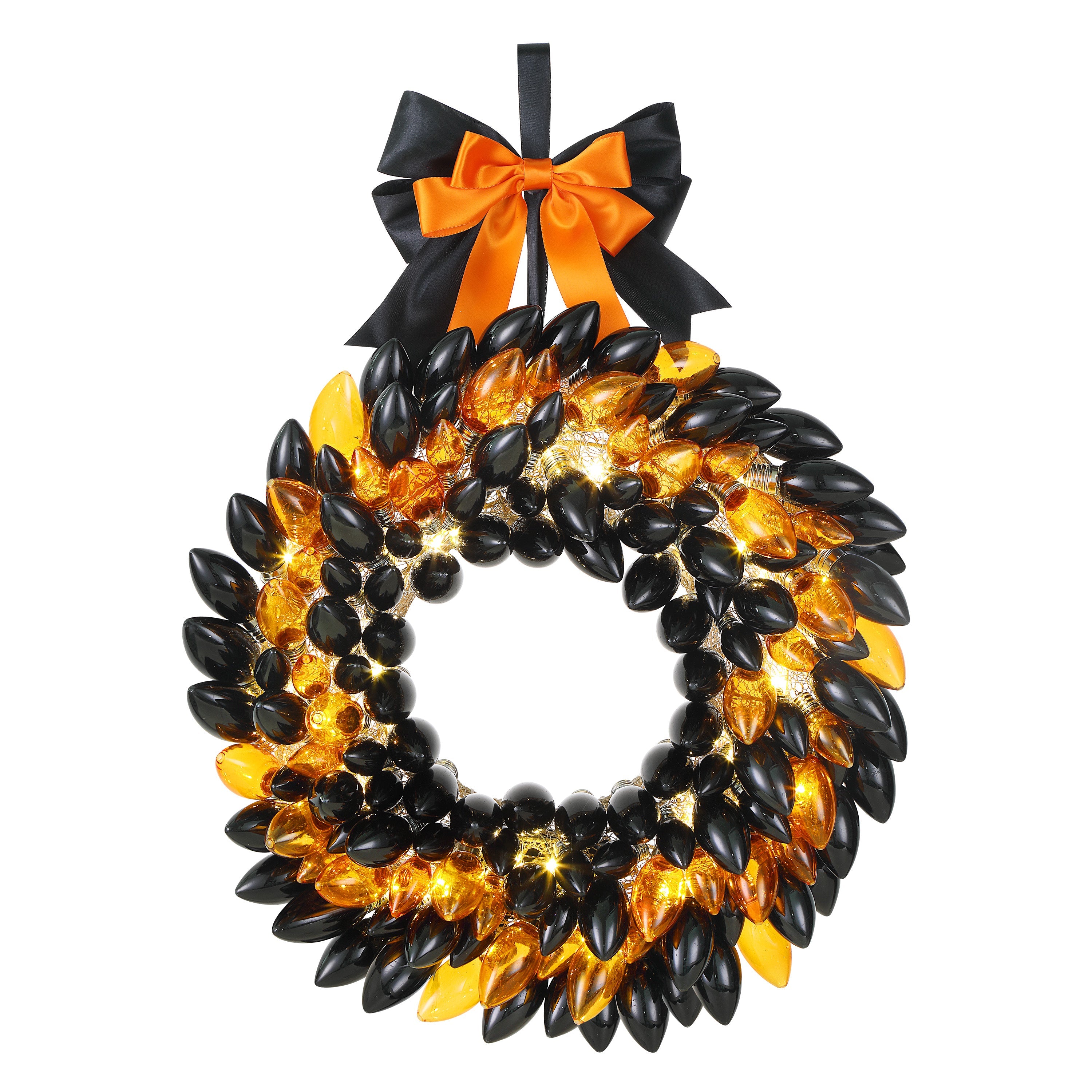 17 in. Retro C9 Bulb Wreath - Black and Orange
