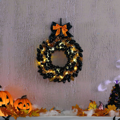 17 in. Retro C9 Bulb Wreath - Black and Orange - Mr. Christmas