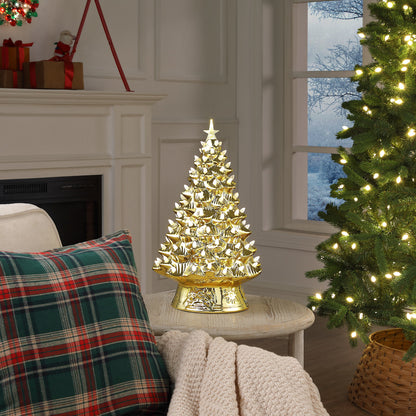 18 in. Nostalgic Ceramic Tree - Gold with Clear Bulbs - Mr. Christmas