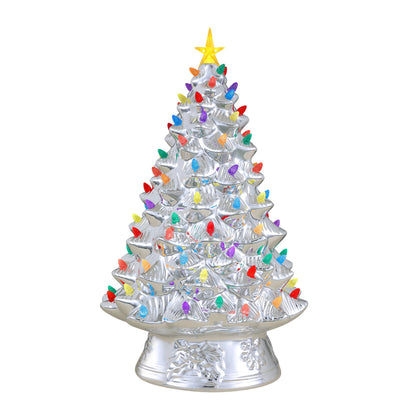 18 in. Nostalgic Ceramic Tree - Silver with Multicolored Bulbs - Mr. Christmas