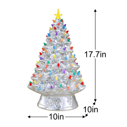 18 in. Nostalgic Ceramic Tree - Silver with Multicolored Bulbs - Mr. Christmas