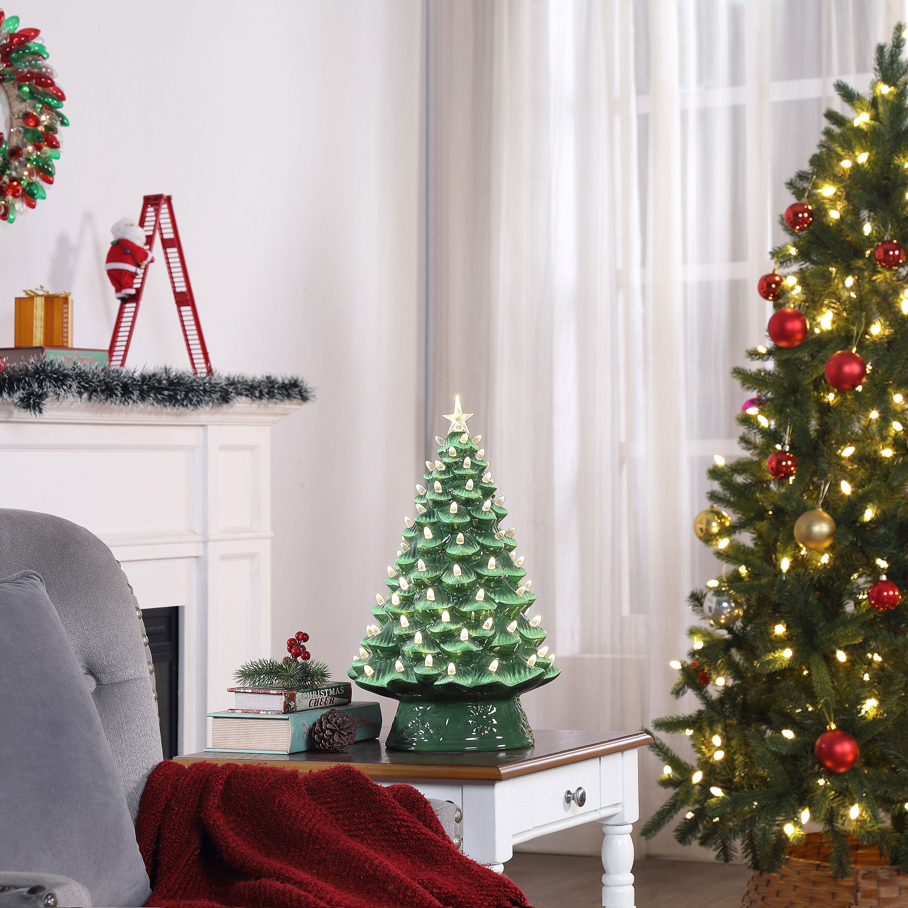 18 in. Nostalgic Ceramic Tree with White Lights - Thumbnail 3