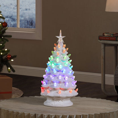 18 in. White Nostalgic Ceramic Tree with Lightshow - Mr. Christmas
