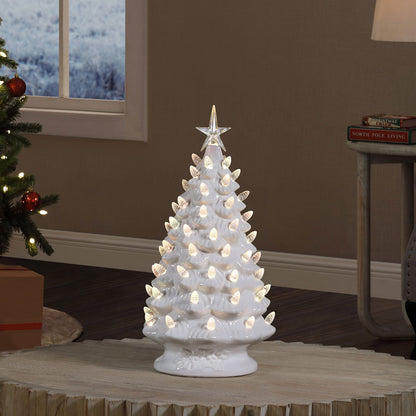 18 in. White Nostalgic Ceramic Tree with Lightshow - Mr. Christmas