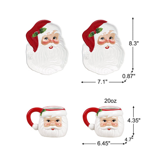 20 oz. Santa Mugs and 8 in. Santa Plates - Set of 4 - Mr. Christmas