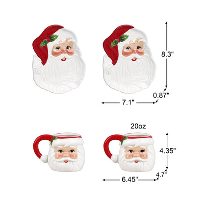 20 oz. Santa Mugs and 8 in. Santa Plates - Set of 4 - Mr. Christmas