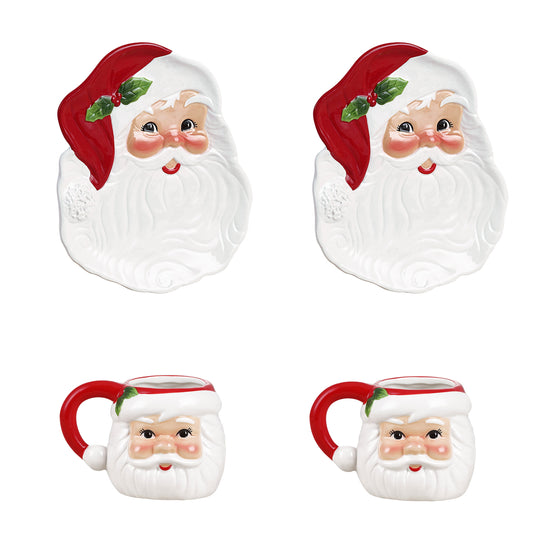 20 oz. Santa Mugs and 8 in. Santa Plates - Set of 4 - Mr. Christmas