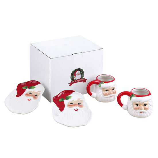 20 oz. Santa Mugs and 8 in. Santa Plates - Set of 4 - Mr. Christmas