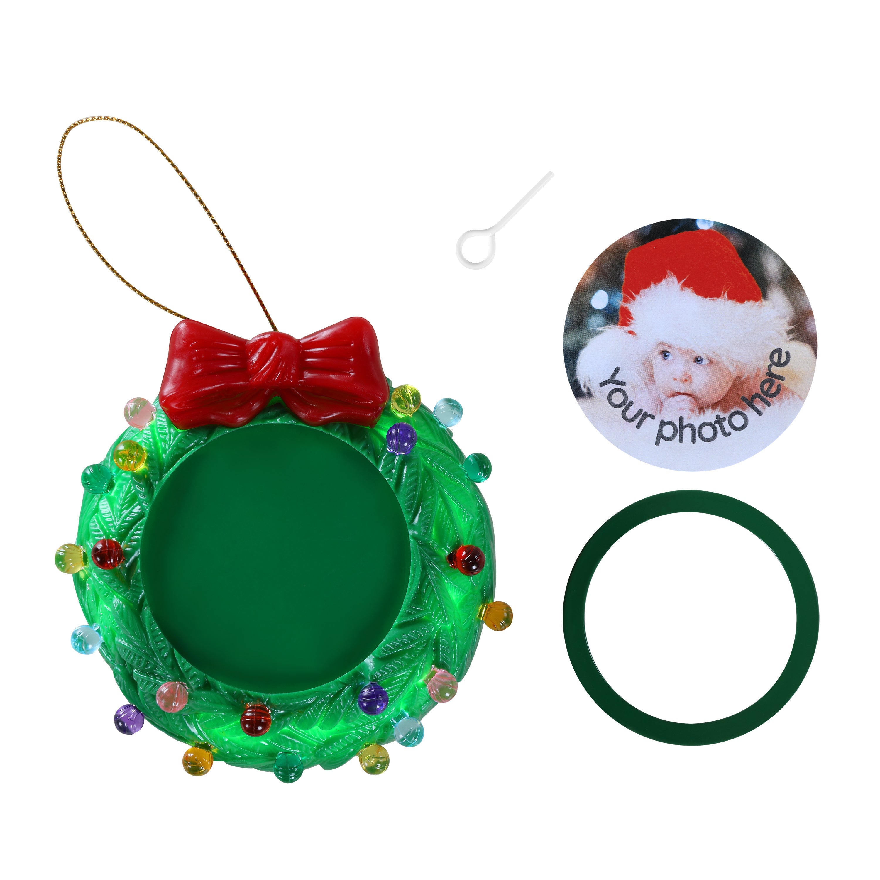 3 in. Green Wreath Picture Frame Recordable Ornament - Mr. Christmas