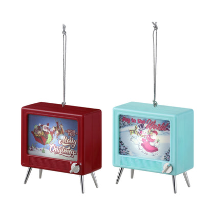 3 in. Set of 2 Musical LED TV Ornaments - Mr. Christmas