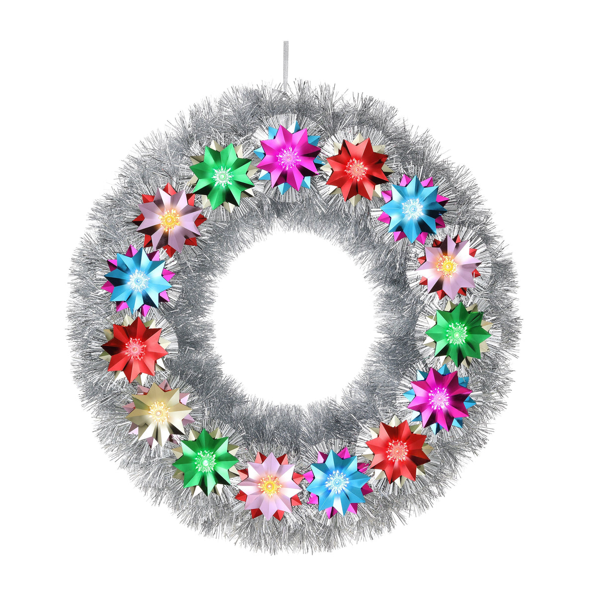 30 in. Tinsel Wreath with Flower Pom-poms - Mr. Christmas