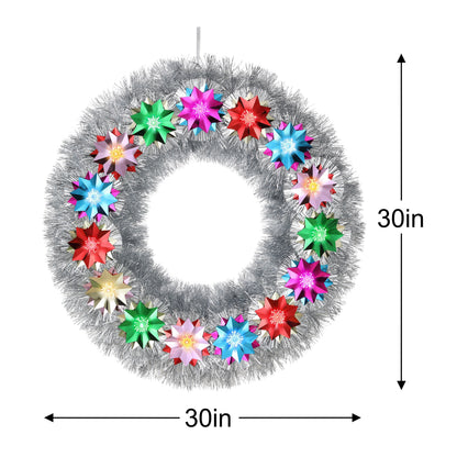 30 in. Tinsel Wreath with Flower Pom-poms - Mr. Christmas