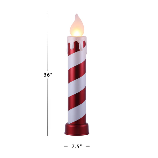 36 in. Striped Metallic Blow Mold Candle - Red and White - Mr. Christmas