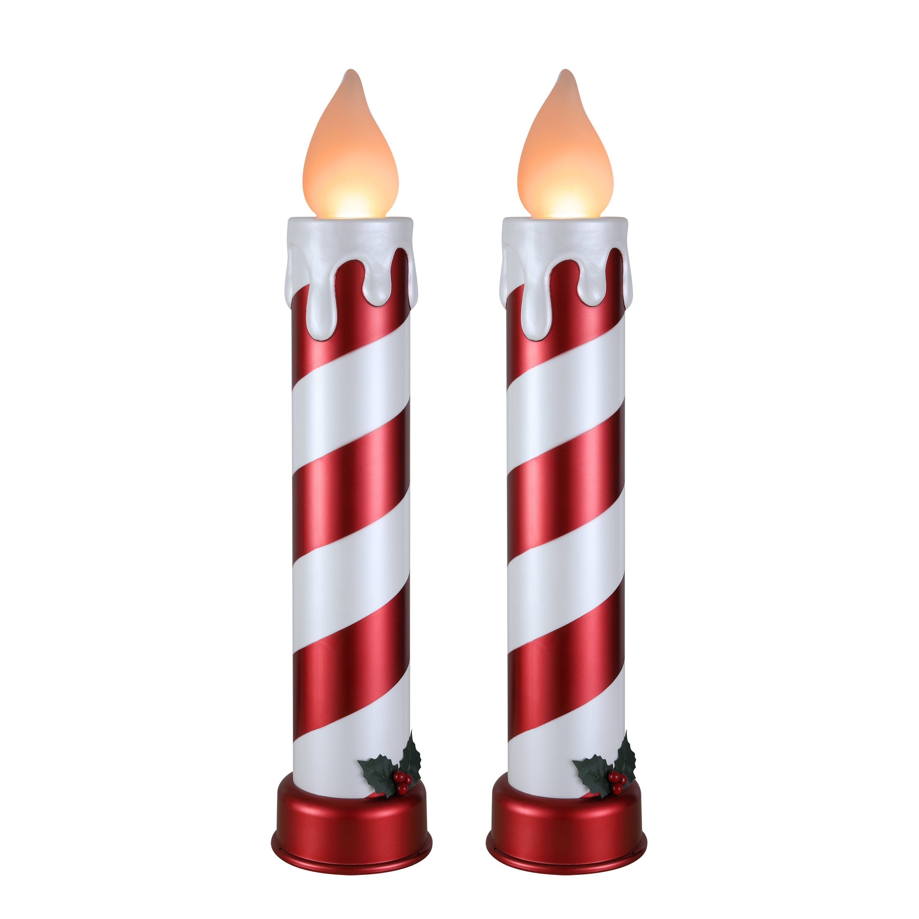 36 in. Striped Metallic Blow Mold Candles - Red and White - Mr. Christmas