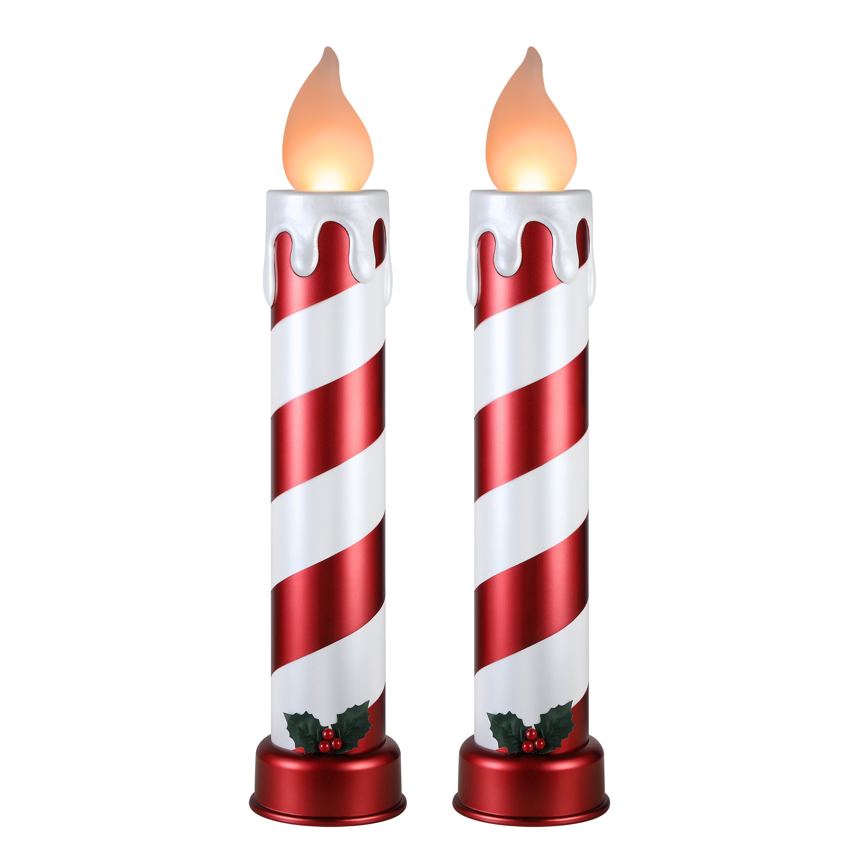 36 in. Striped Metallic Blow Mold Candles - Red and White - Mr. Christmas