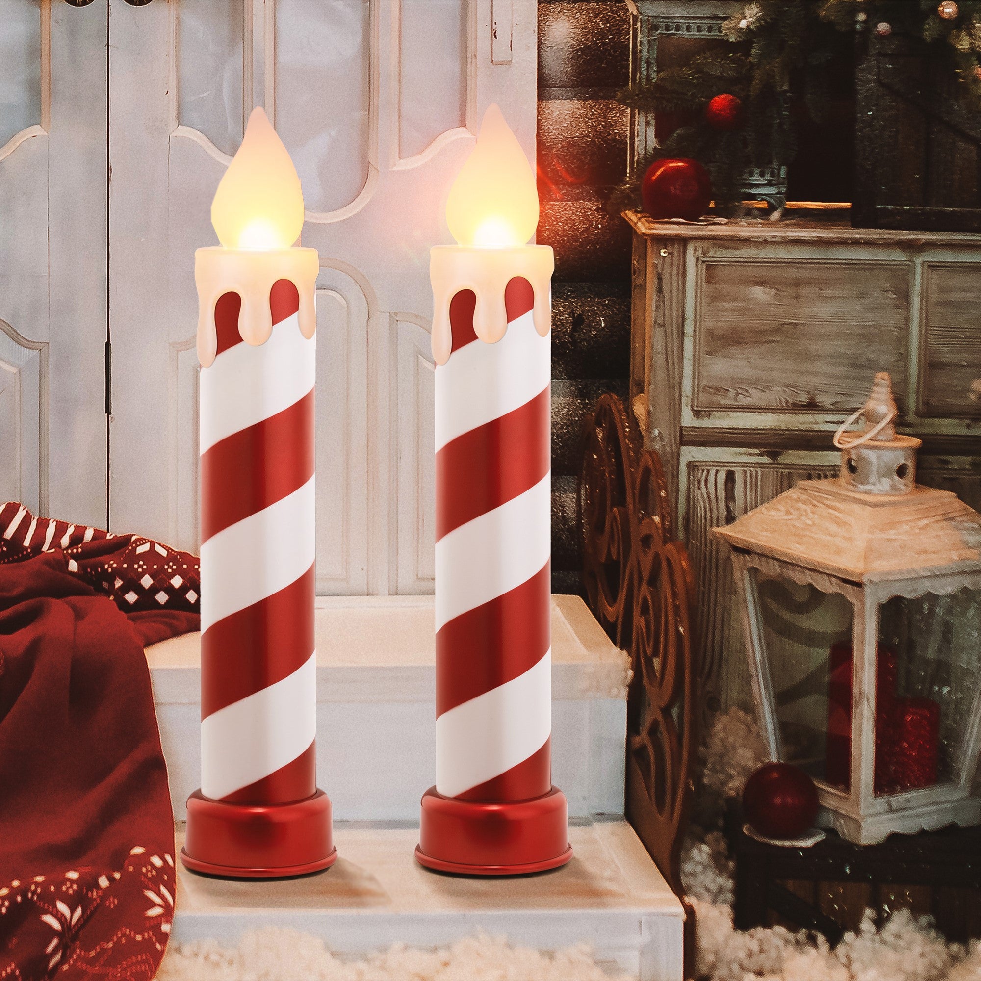 36 in. Striped Metallic Blow Mold Candles - Red and White - Mr. Christmas