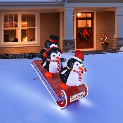38 in. Animated Outdoor Sledding Buddies - Penguins - Mr. Christmas