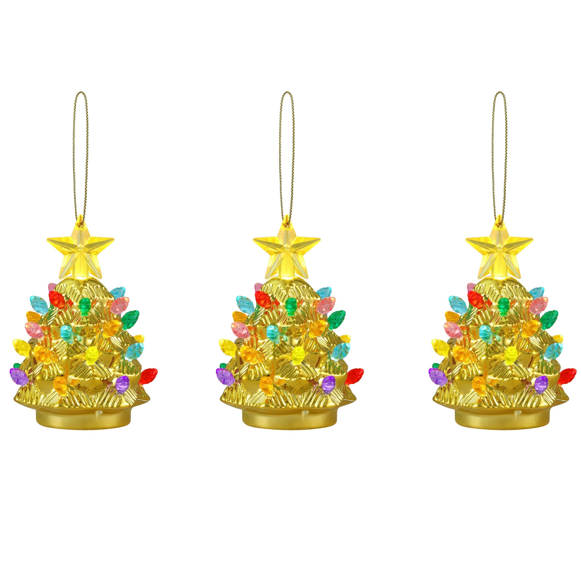 4 in. Set of 3 Shatterproof Ornament Tree - Gold Electroplated - Mr. Christmas