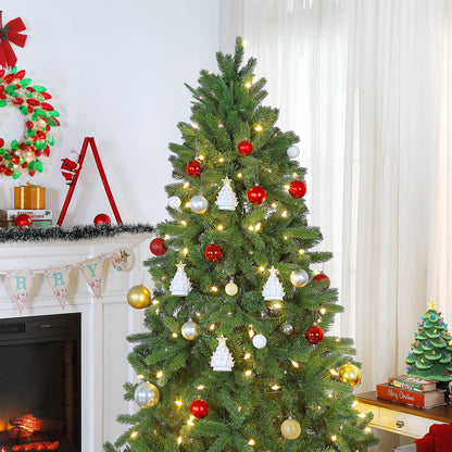 4 in. Set of 4 Nostalgic Ceramic Tree Ornaments - White with Clear Bulbs - Mr. Christmas