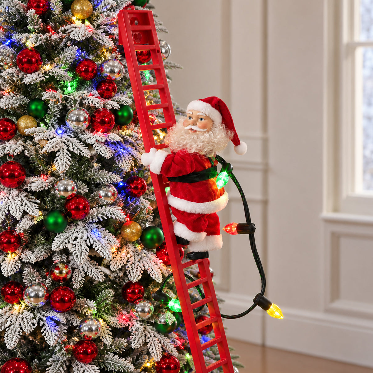 43 in. Animated Ladder Climbing Sculpted White Santa - Mr. Christmas