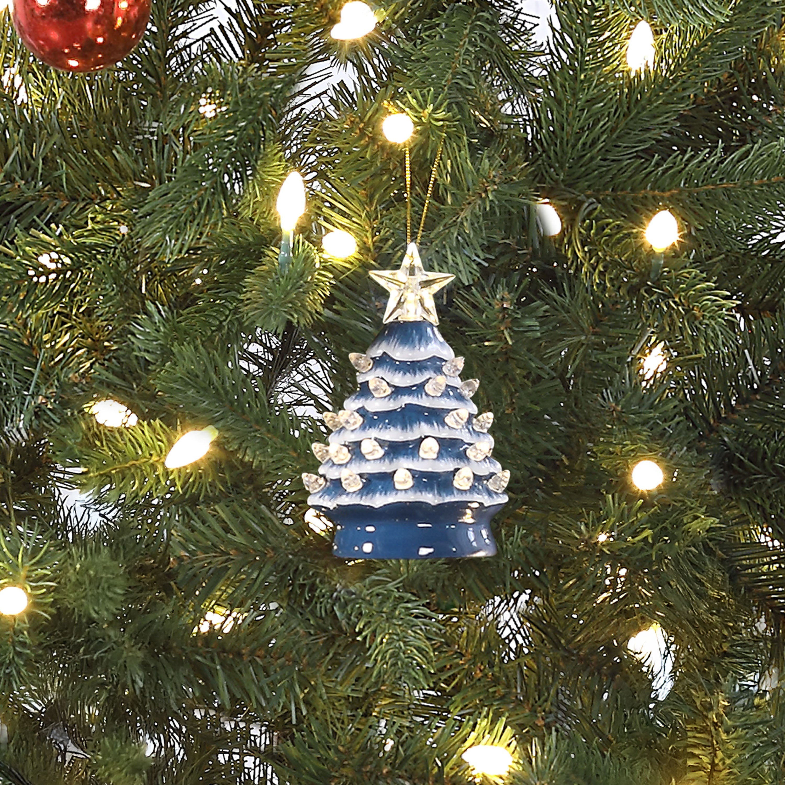 5 in. Ceramic Tree - Country Blue with Clear Bulbs - Mr. Christmas