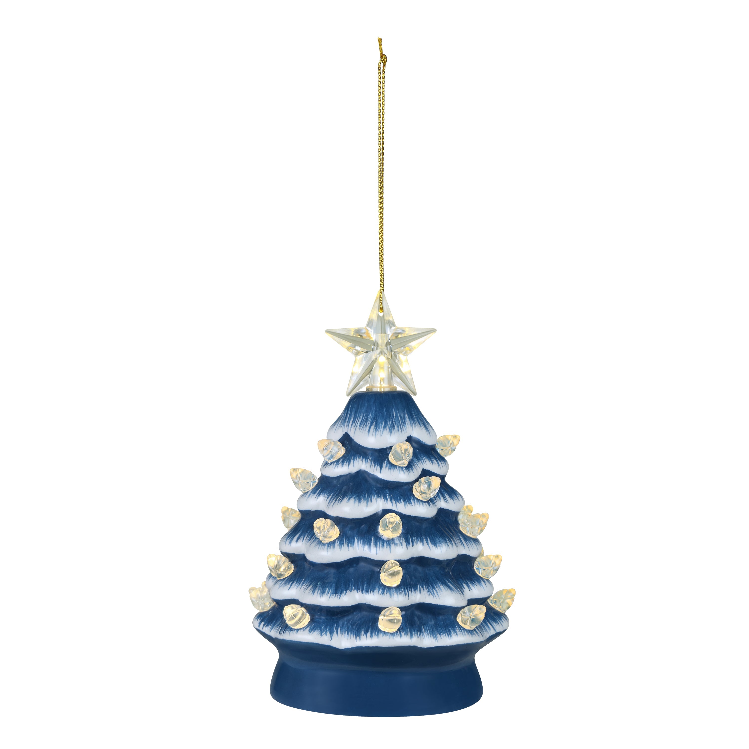 5 in. Ceramic Tree - Country Blue with Clear Bulbs - Mr. Christmas