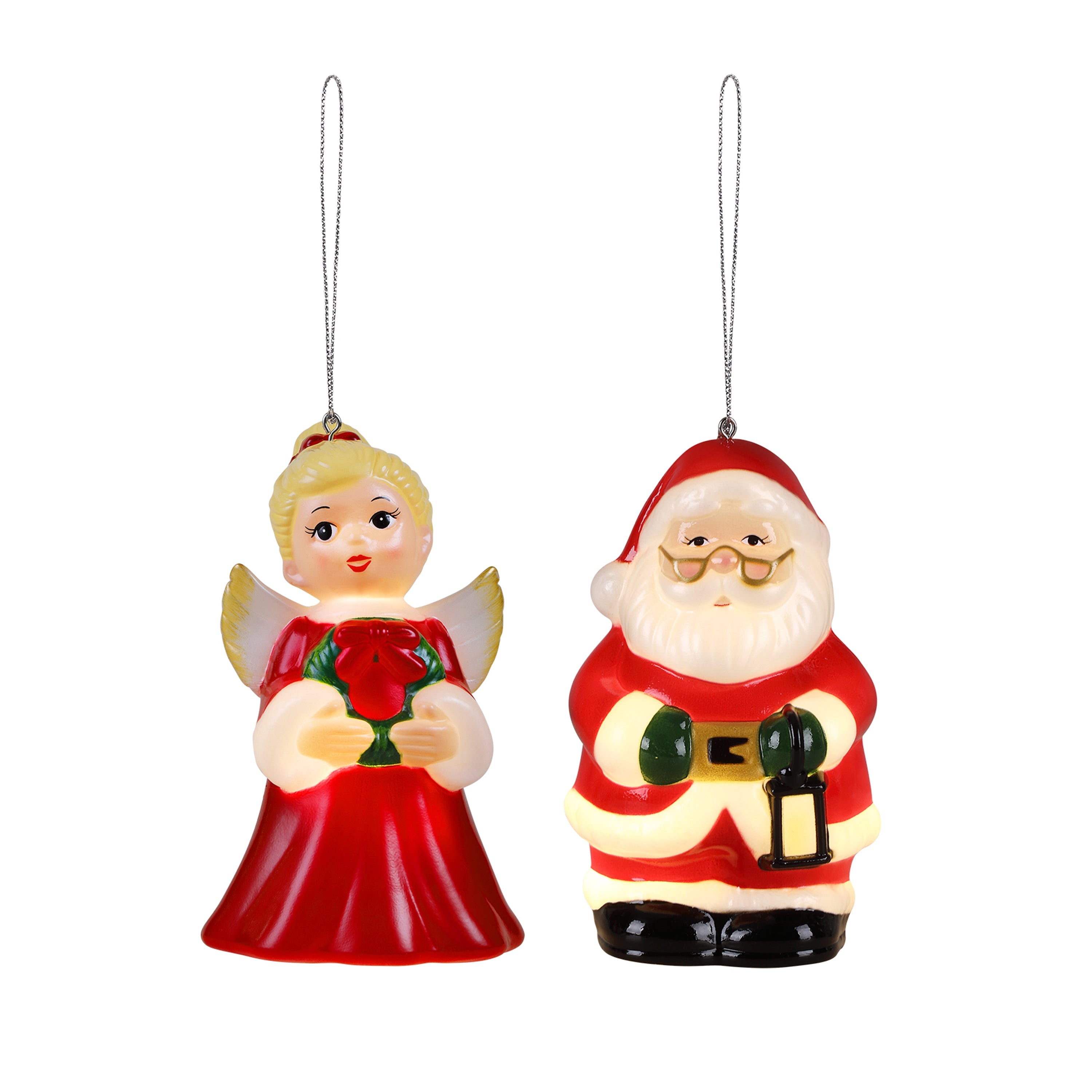 5 in. Set of 12 Blow Mold Character Ornaments - Santa & Angel - Mr. Christmas