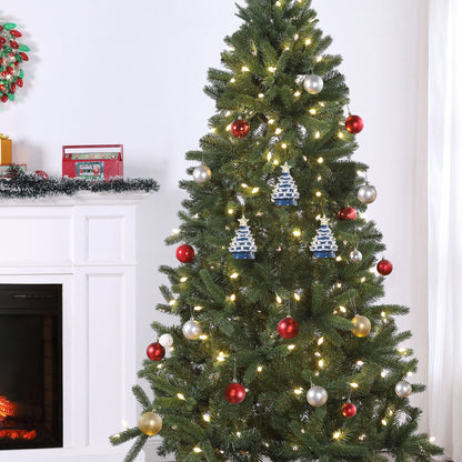 5 in. Set of 3 Nostalgic Ceramic Tree Ornament - Blue with White Bulbs - Mr. Christmas