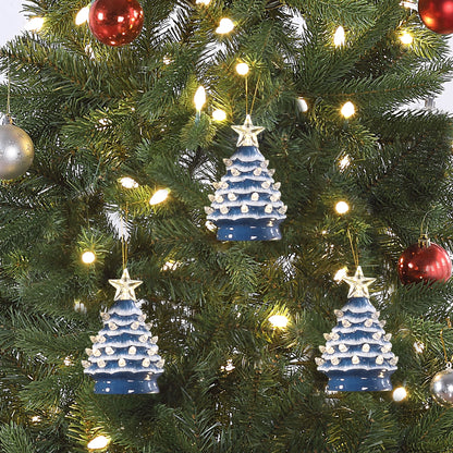 5 in. Set of 3 Nostalgic Ceramic Tree Ornament - Blue with White Bulbs - Mr. Christmas