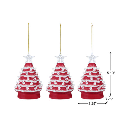 5 in. Set of 3 Nostalgic Ceramic Tree Ornament - Red with White Bulbs - Mr. Christmas