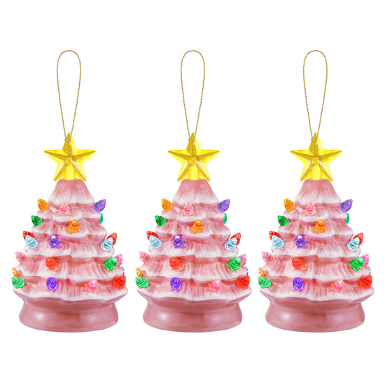 5 in. Set of 3 Nostalgic Ceramic Tree Ornaments - Pink - Mr. Christmas