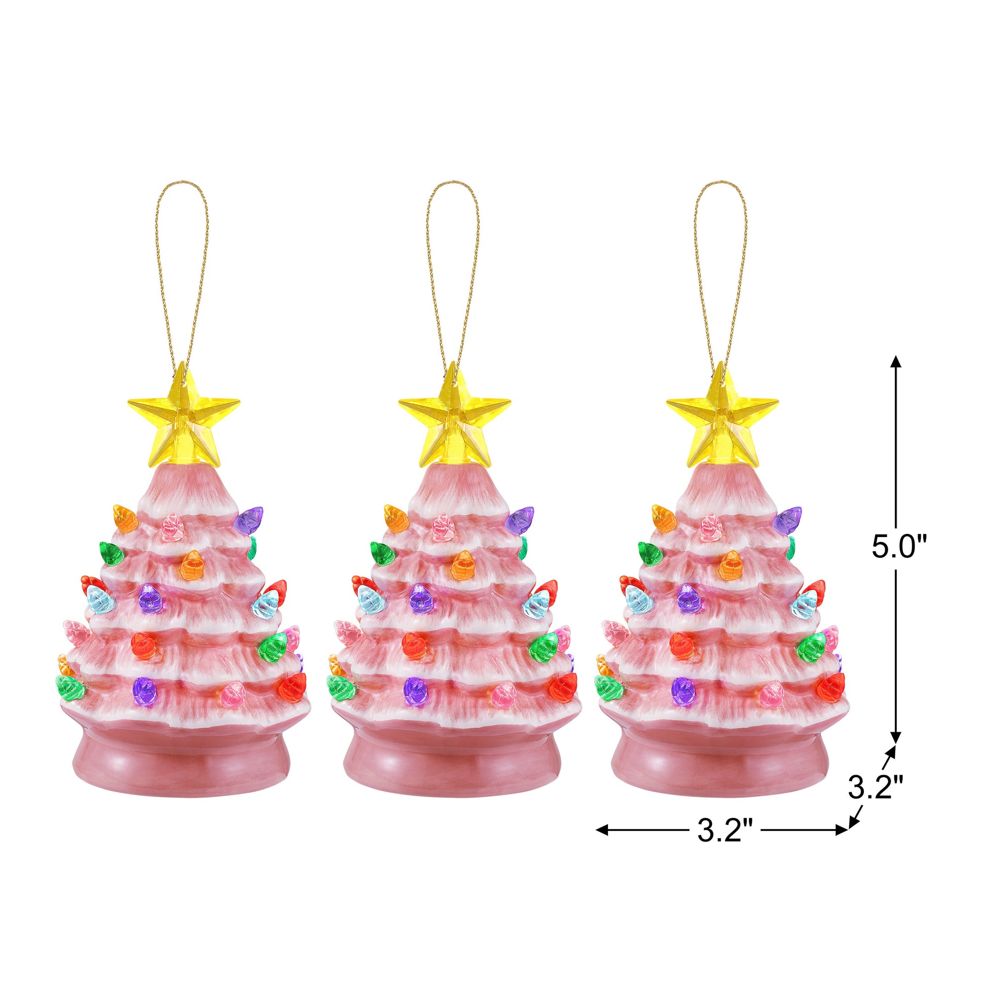 5 in. Set of 3 Nostalgic Ceramic Tree Ornaments - Pink - Mr. Christmas