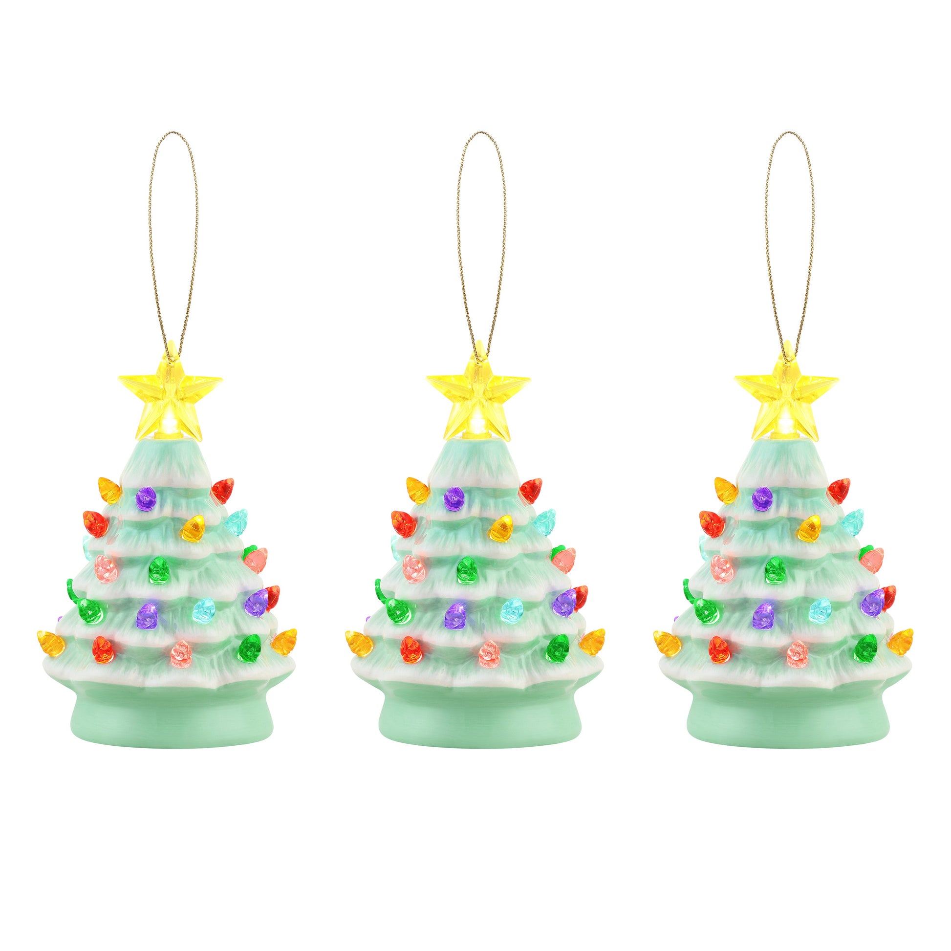 5 in. Set of 3 Nostalgic Ceramic Tree Ornaments - Seafoam - Mr. Christmas