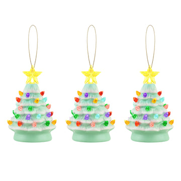 5 in. Set of 3 Nostalgic Ceramic Tree Ornaments - Seafoam - Mr. Christmas