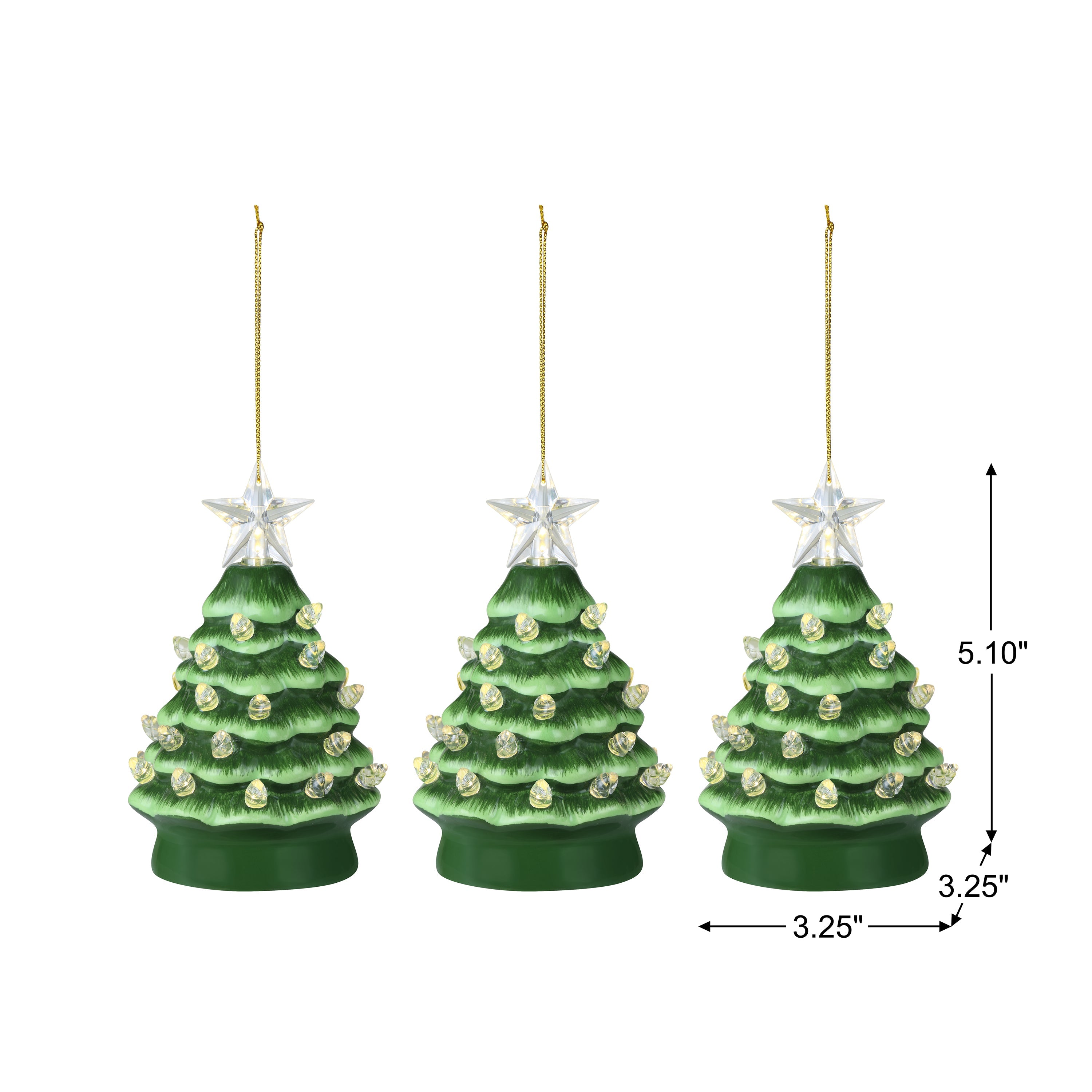 5 in. Set of Nostalgic Ceramic Tree Ornament - Green with White Bulbs - Mr. Christmas