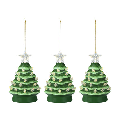 5 in. Set of Nostalgic Ceramic Tree Ornament - Green with White Bulbs - Mr. Christmas