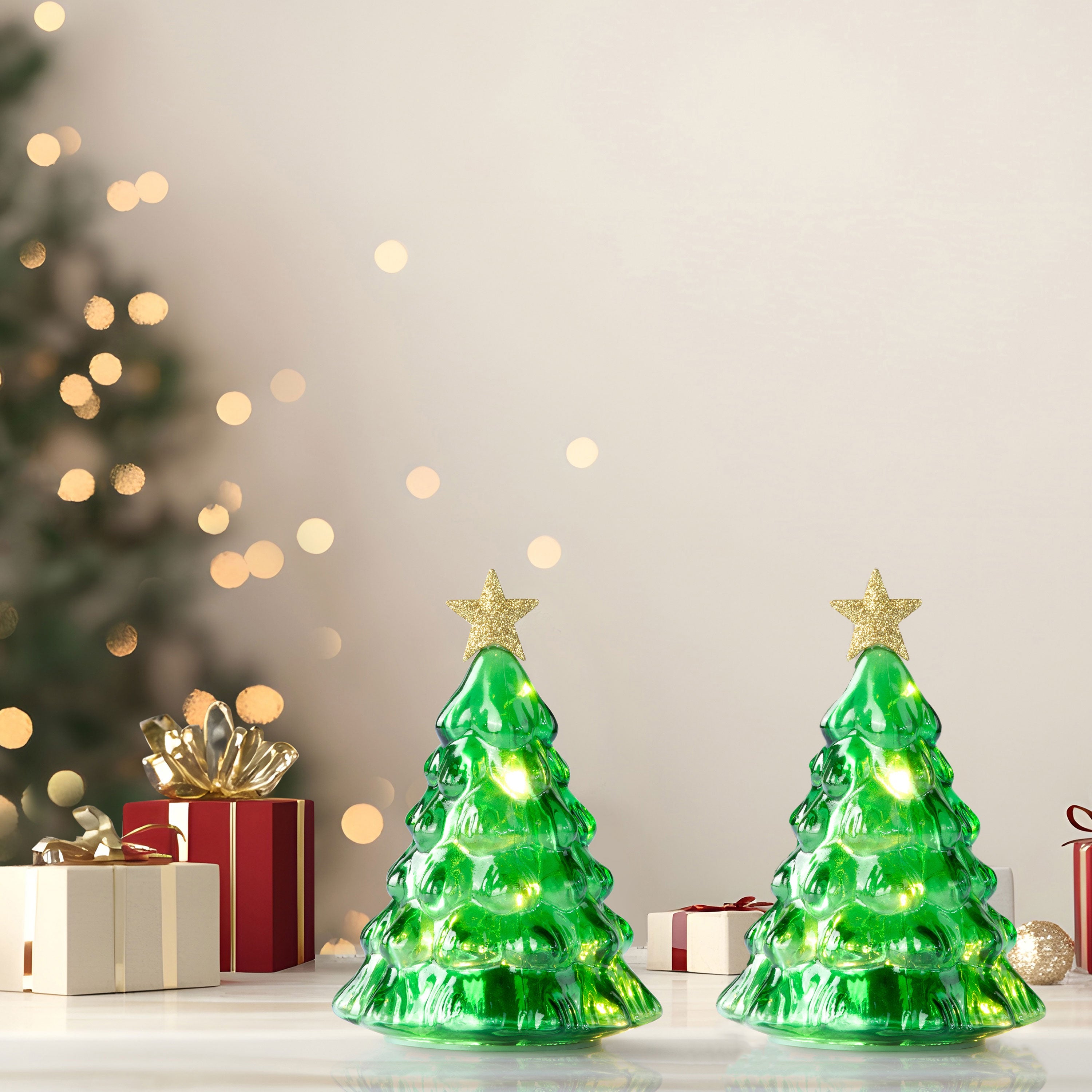 6 in. Twinkling Glass Trees - Green - Mr. Christmas