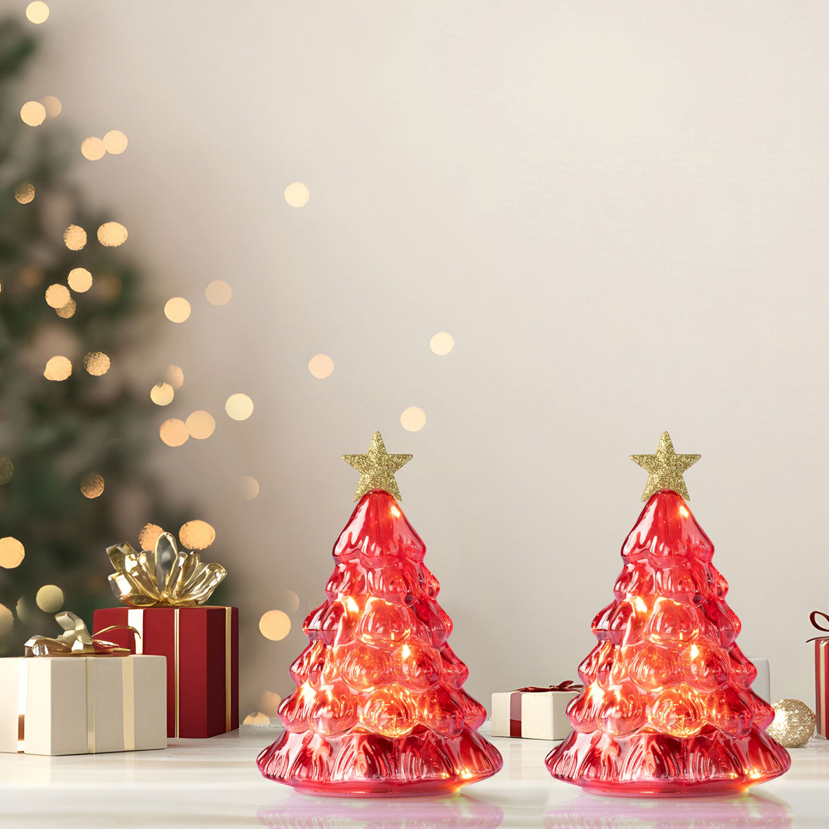 6 in. Twinkling Glass Trees - Red - Mr. Christmas