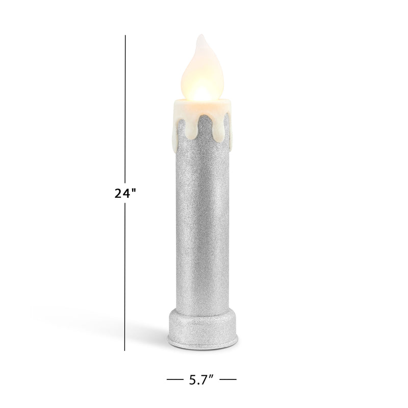 24" Set of 2 Blow Mold Candles - Silver